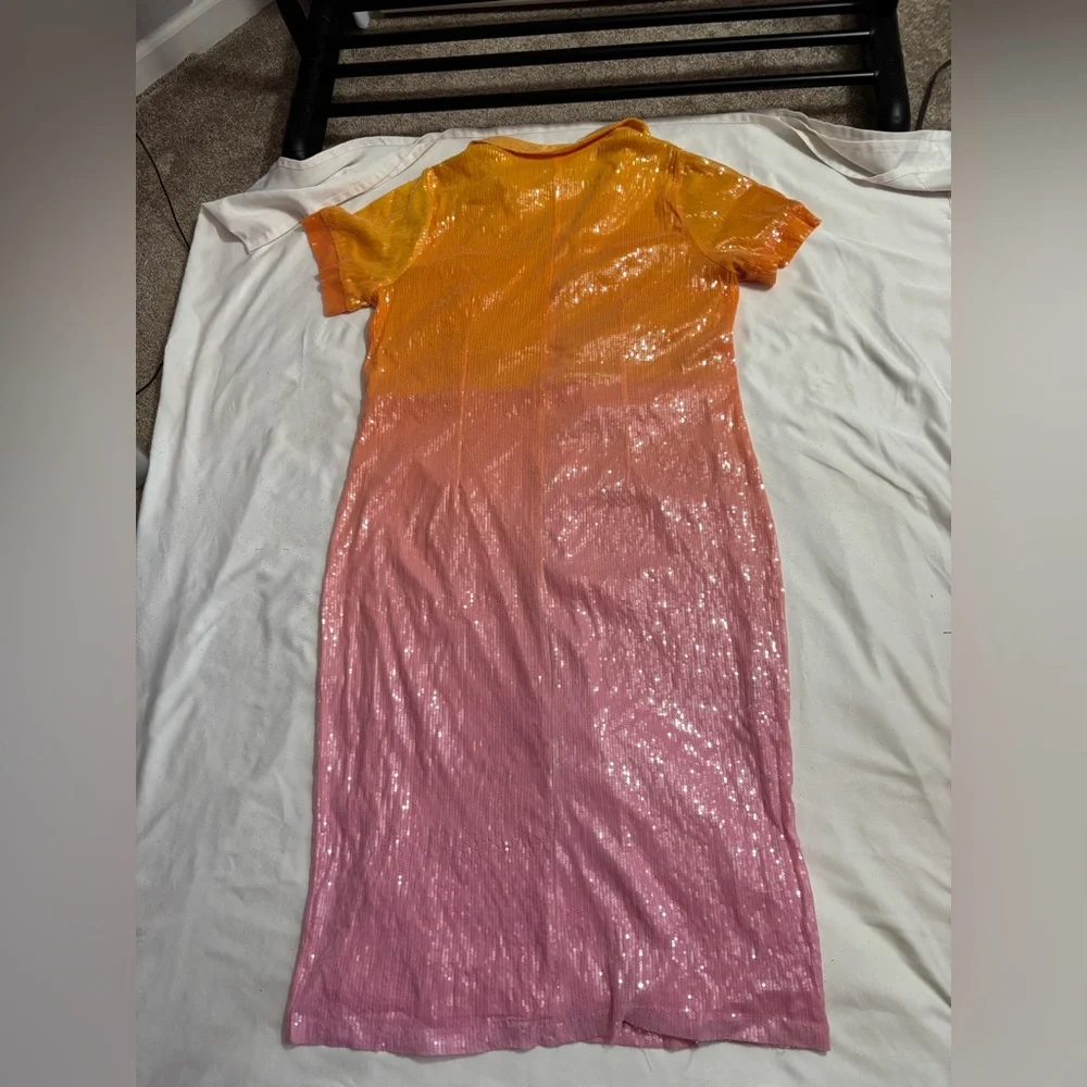 Eloquii Ombre Orange to Pink Button-Front Midi Dress